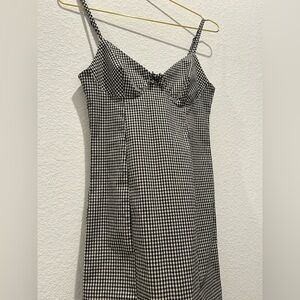 Vintage Gray Slip Mini Dress Sweetheart Neckline gingham black & white small